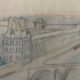 Drawing painting view of Paris on the Seine and its bridges