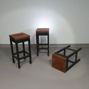 3 x tabourets de construction en chêne années 1960