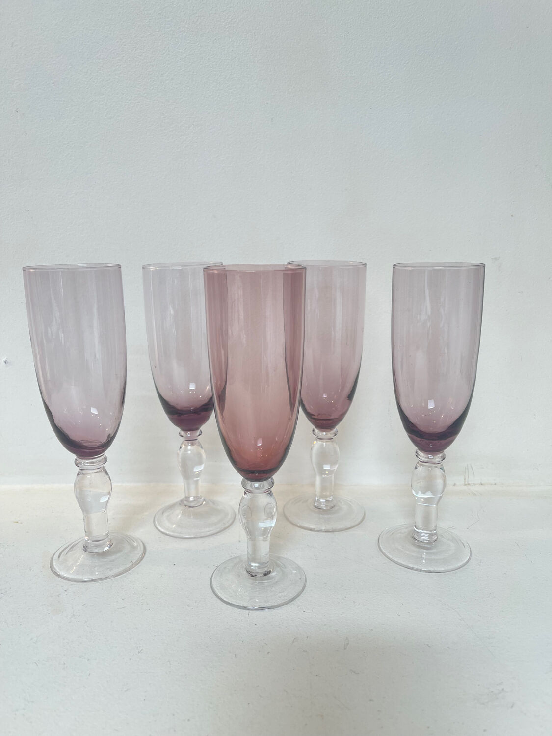5 flûtes champagne verre bulle, 1970
