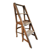 Chaise bibliothèque échelle ancienne en chêne français – Chaise escabeau métamorphique