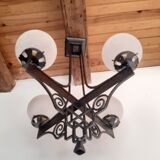 Chandelier 1930 art deco wrought iron and balls glass granite