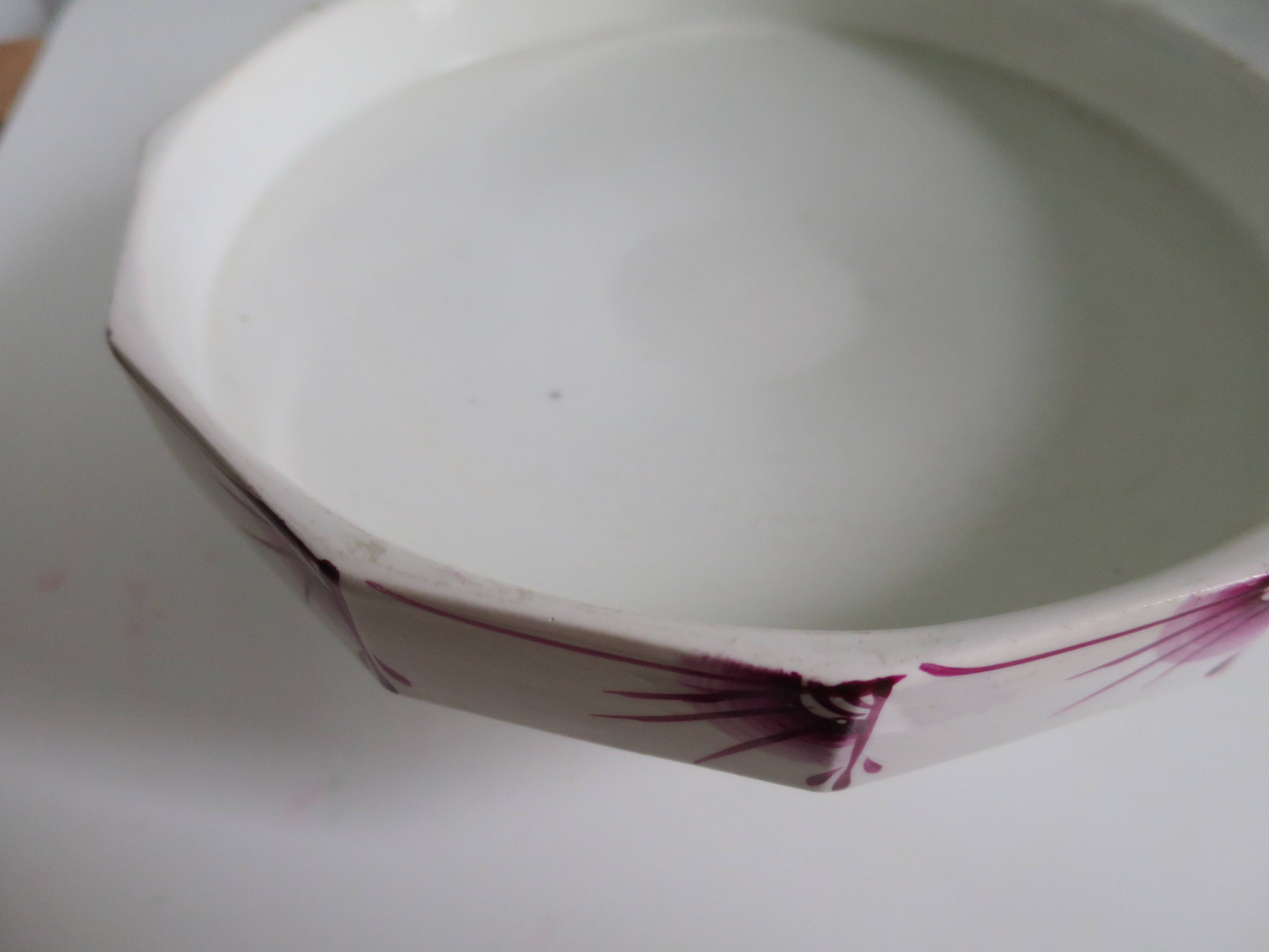 Compotier–Vintage serving plate-Cake dish–Dark pink red art deco patterns - octagonal shape