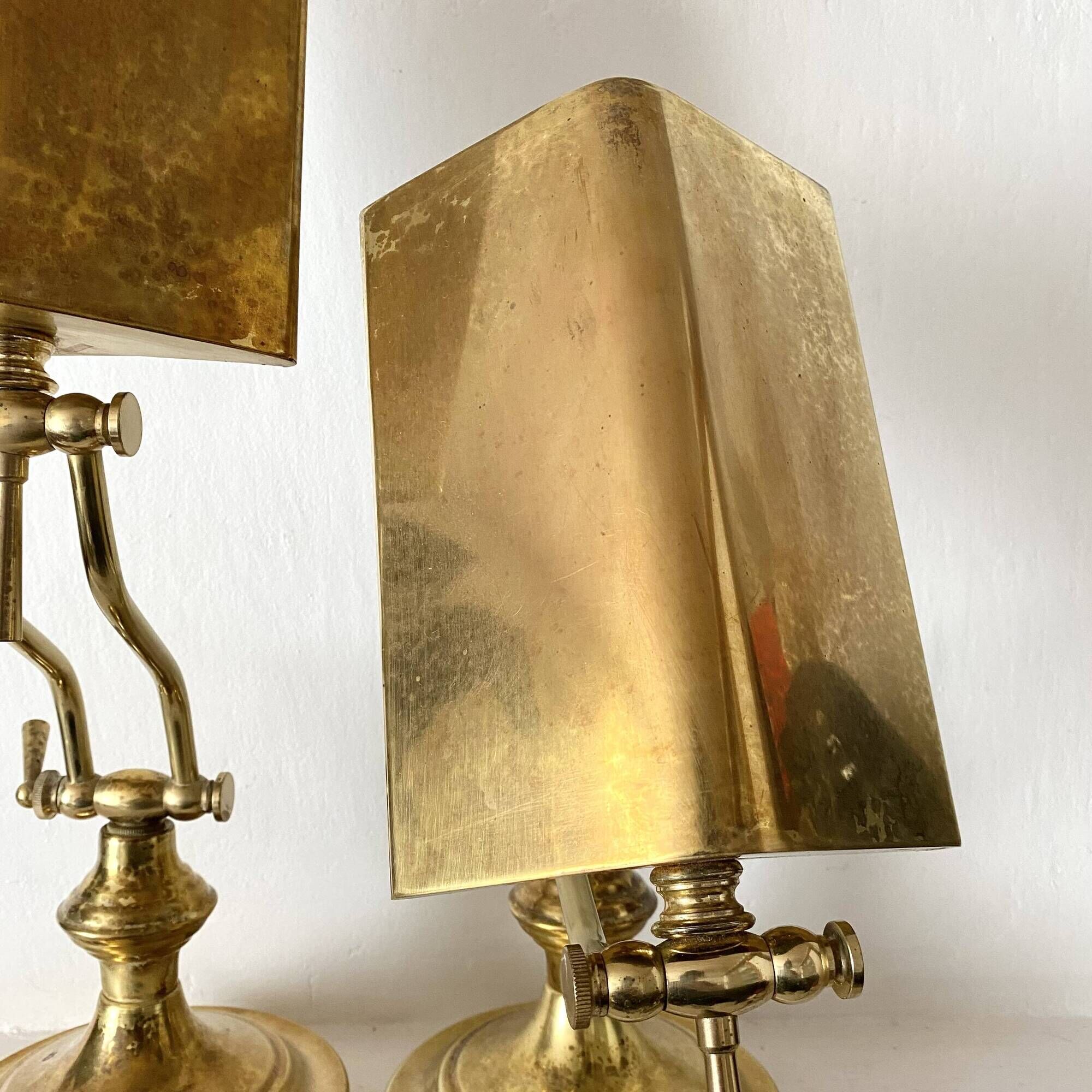 Pair of notary-style lamps in gilded metal