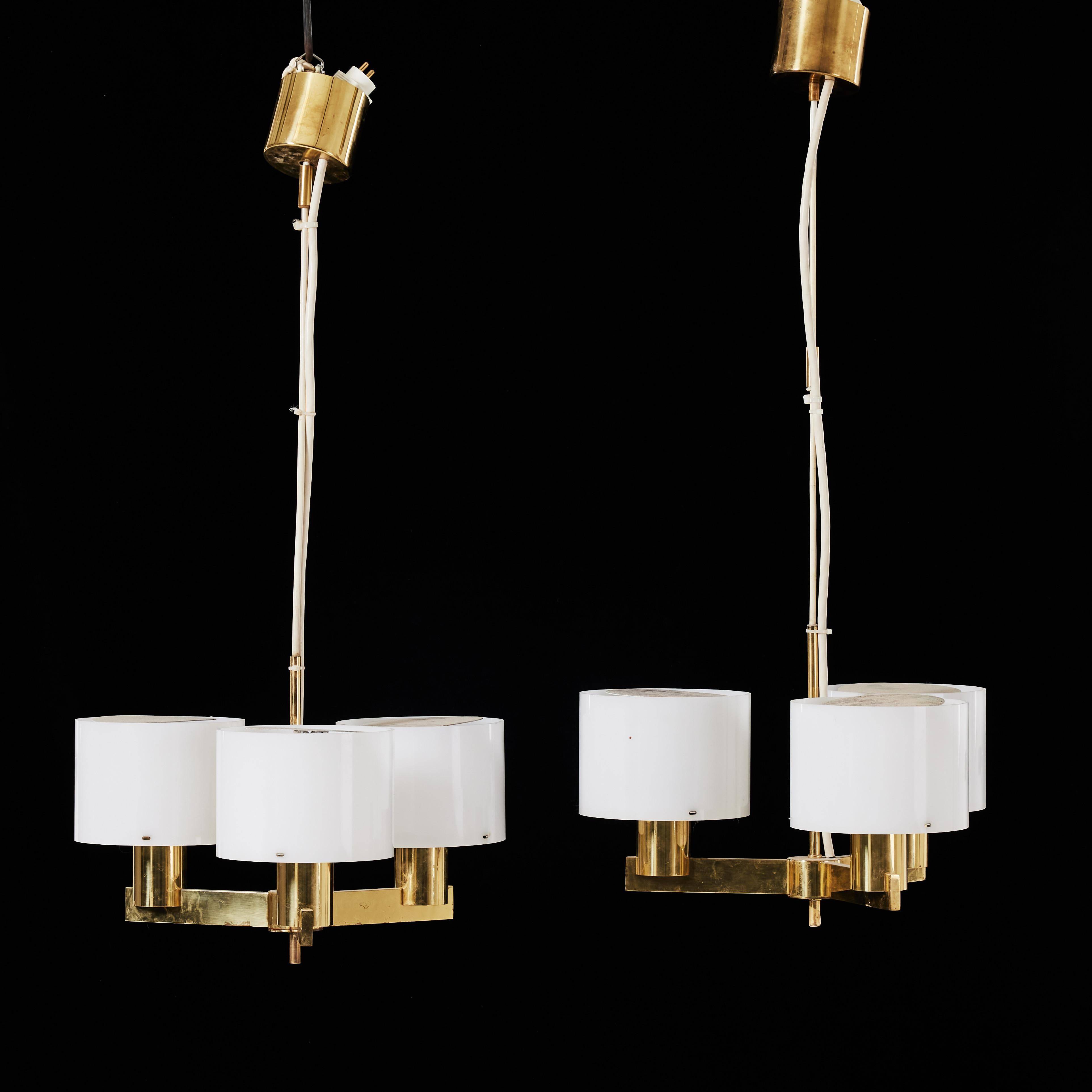 Three-armed chandelier by hans agne jakobsson ab markaryd sweden marked 1960.