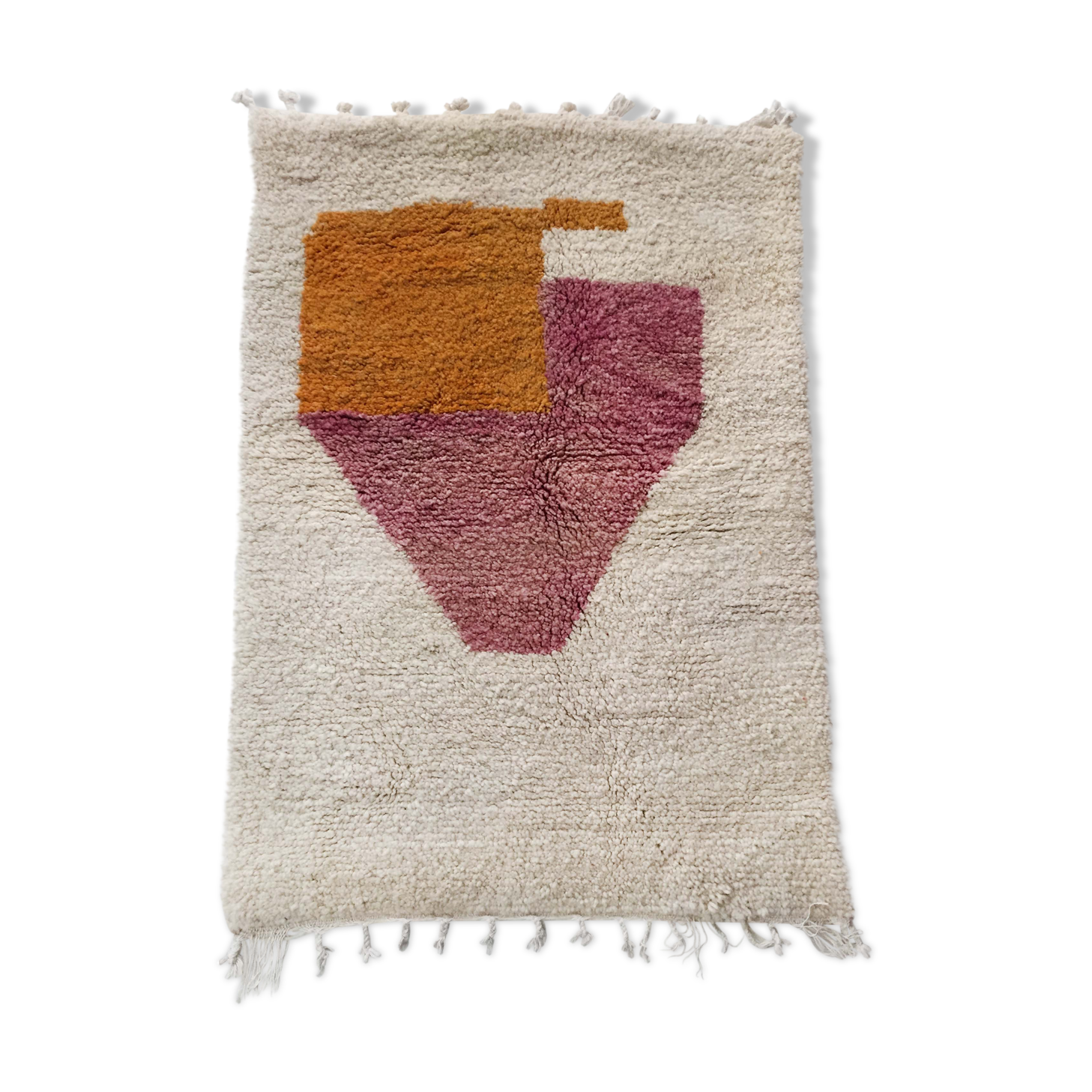 Moroccan Berber carpet Beni Ouarain unbleached with colorful patterns 140x96cm