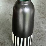 Upsala Ekeby Ceramic Vase – Black with Striped Pattern – Turquoise Interior –