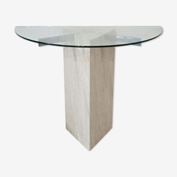 Travertine console and vintage glass
