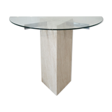 Travertine console and vintage glass