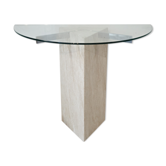 Travertine console and vintage glass