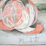 Tableau ancien fruits et pichet bleu