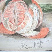 Ancient fruit watercolor and blue pitcher