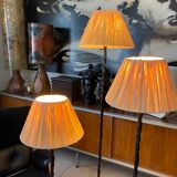 Living room lamp in metal and wicker, raffia lampshade 1950