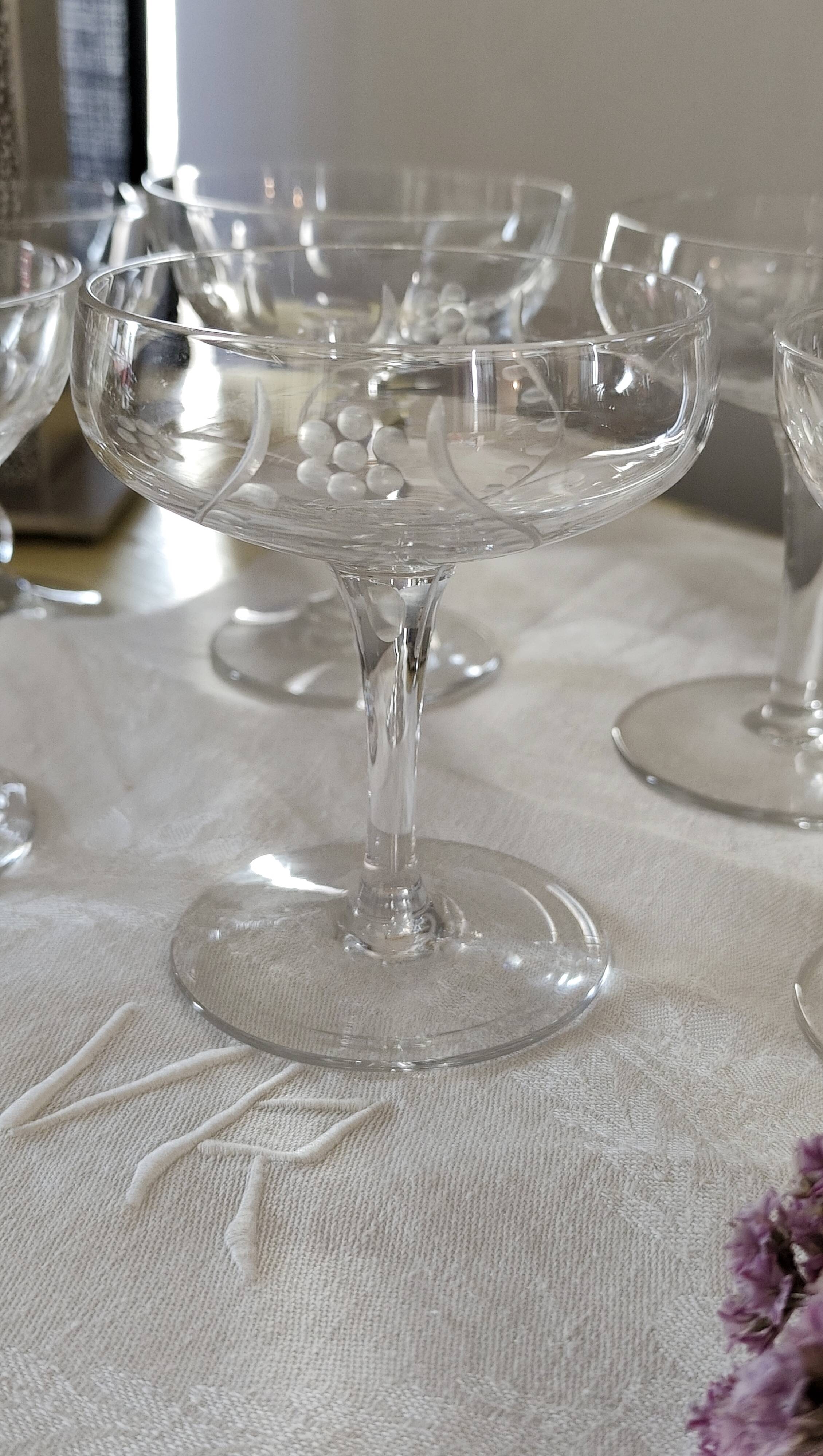 Set of 6 mismatched old crystal champagne glasses