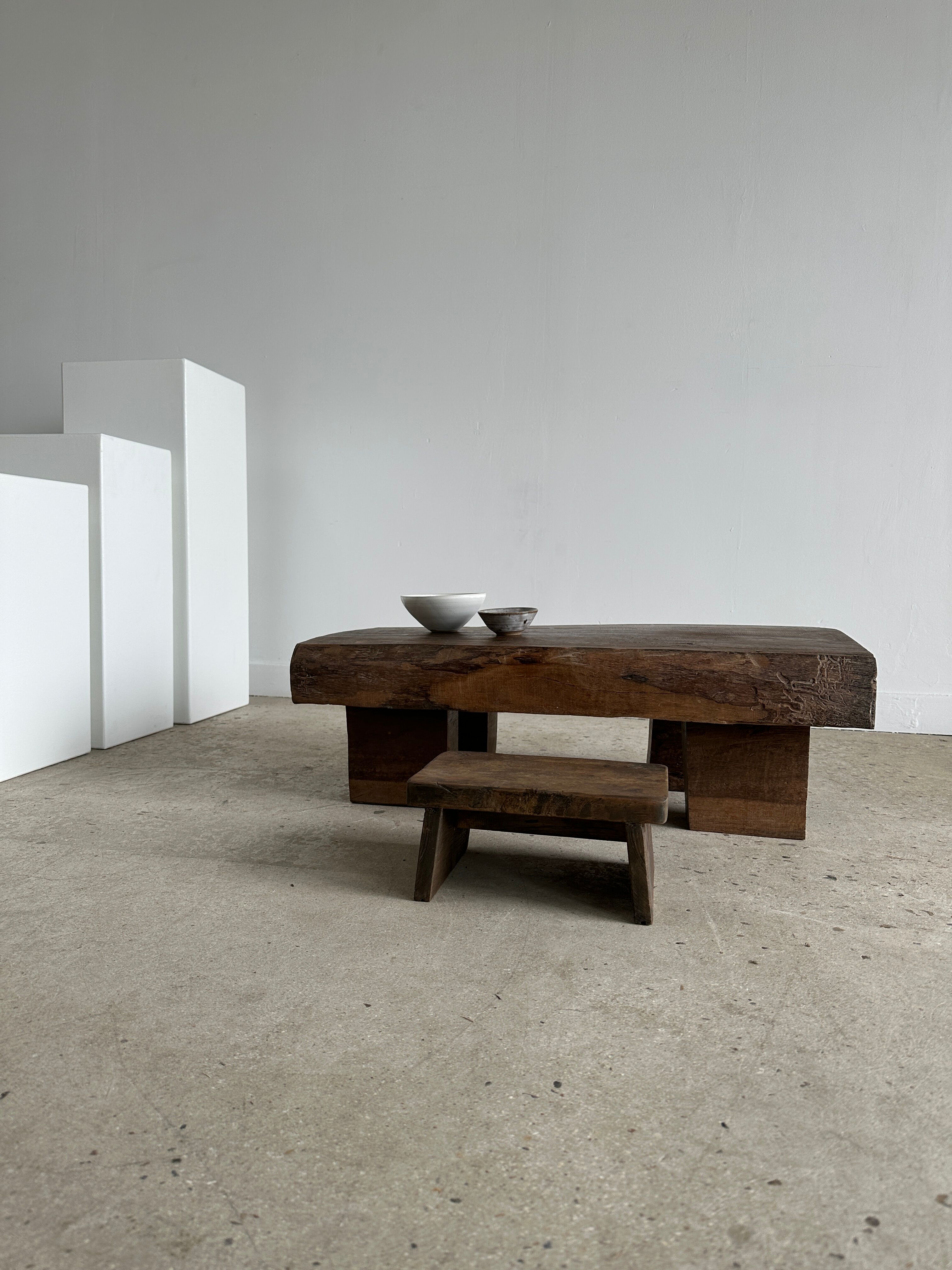 Asian solid wood quadripod brutalist coffee table H30 L81 l42