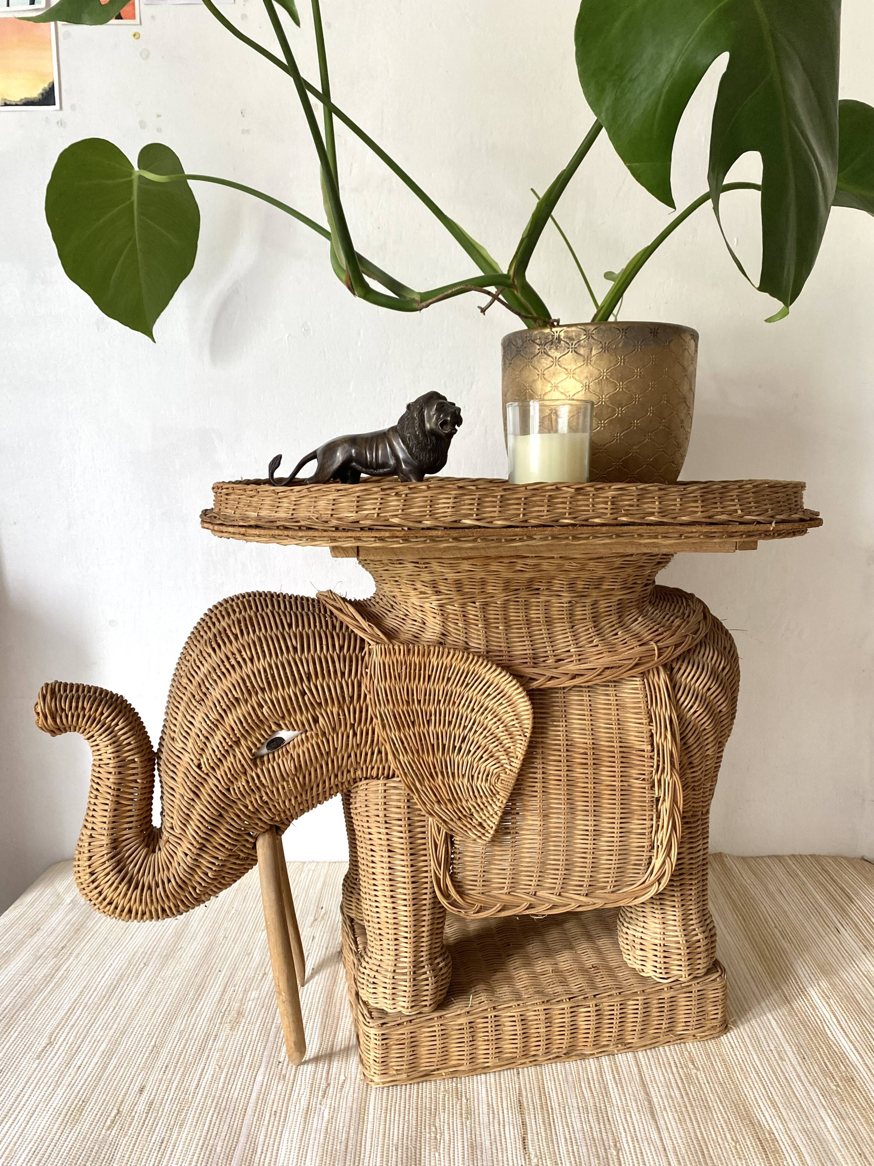 Vintage elephant rattan table