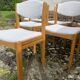 Six vintage 70s Baumann style chairs white buckle fabric