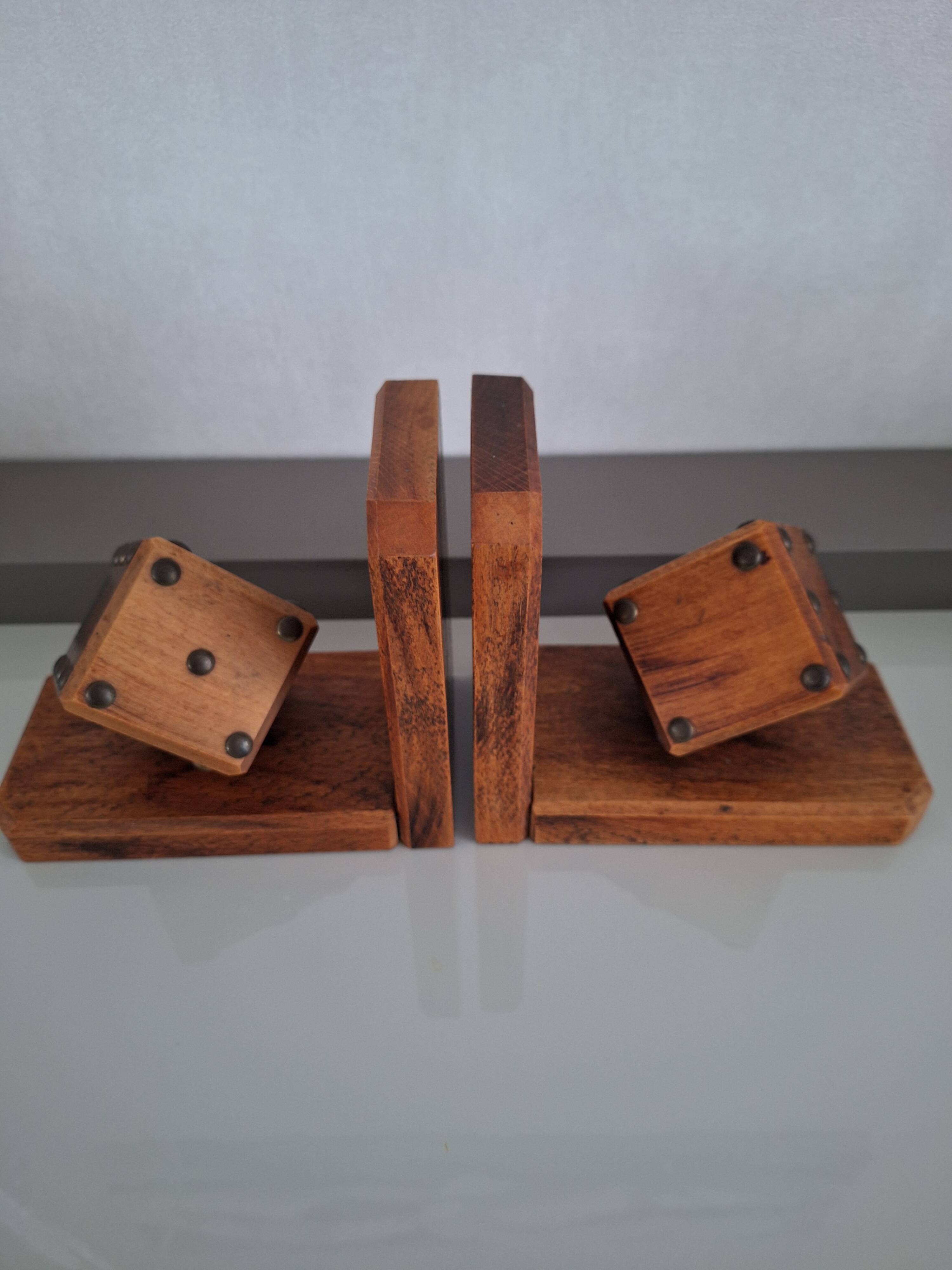 Pair of bookends with wooden dice