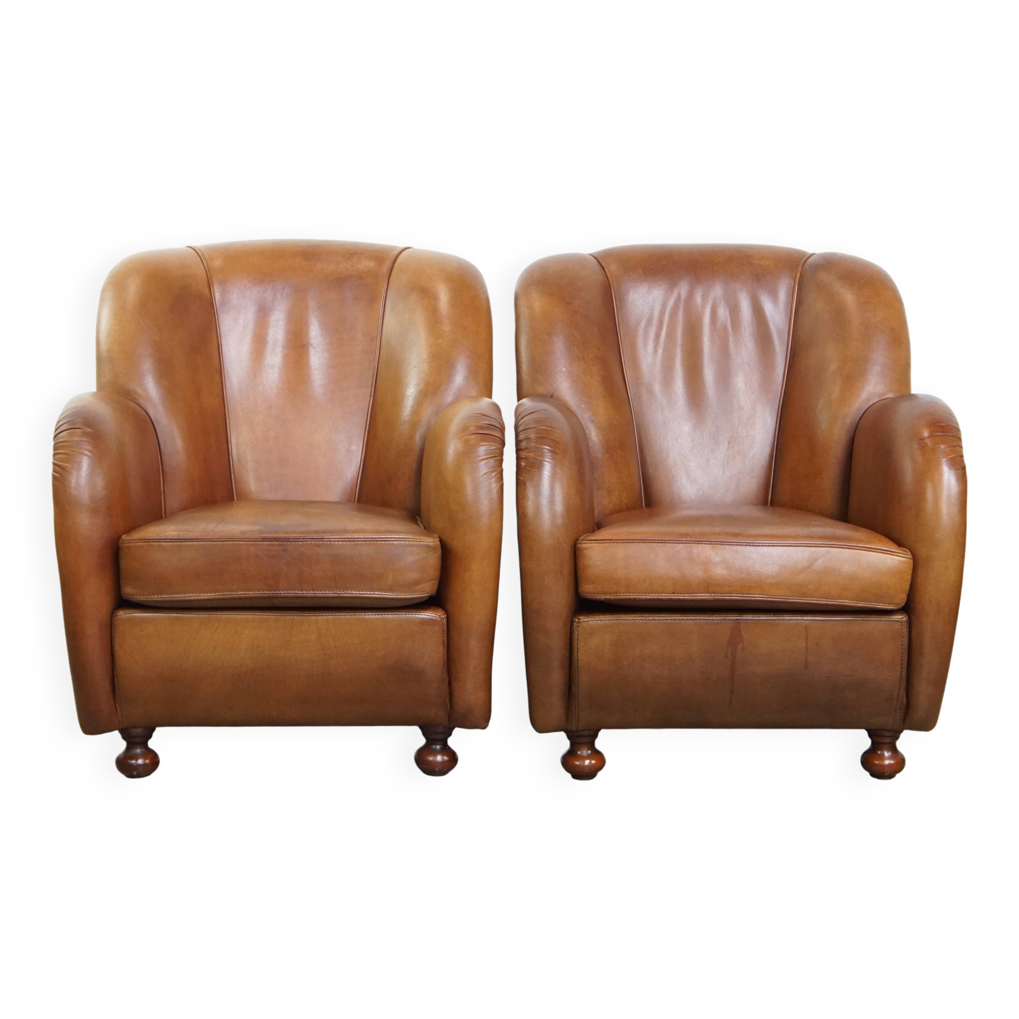 Set of 2 Sheepskin Leather Design Armchairs