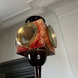 'bird' floor lamp by aldo tura, red goatskin parchment, ca 1950