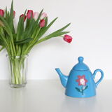 Blue ceramic teapot, vintage
