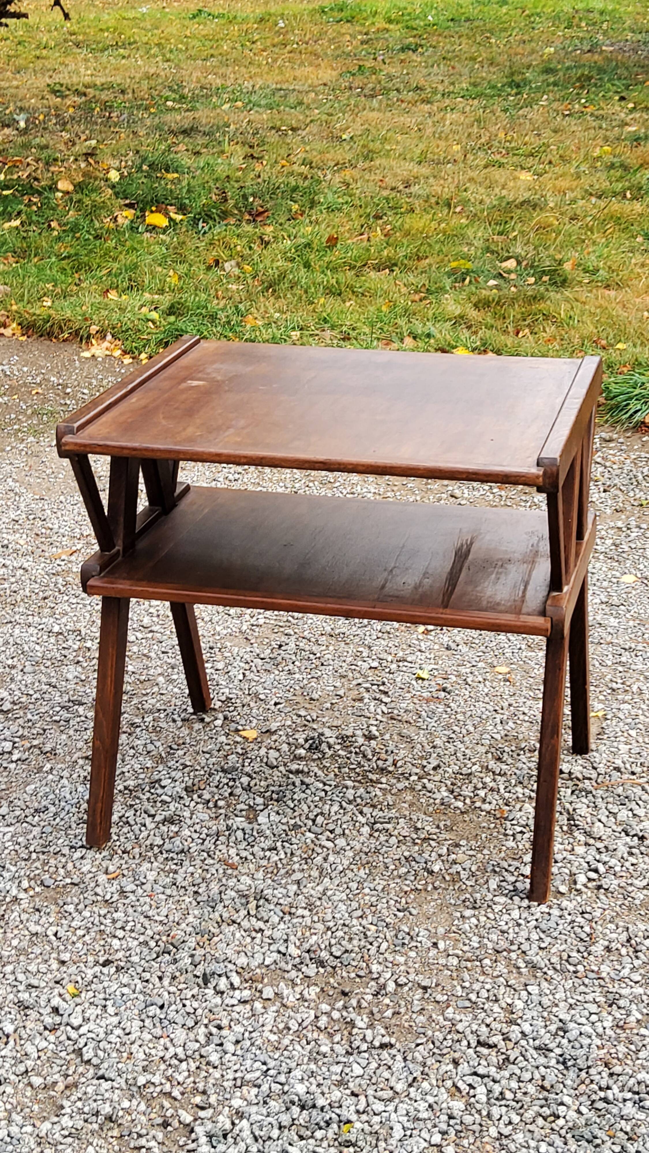 Vintage side table from the 50s in beech oak and poplar compass feet