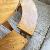 Set of round table and 4 rounded benches, 1950