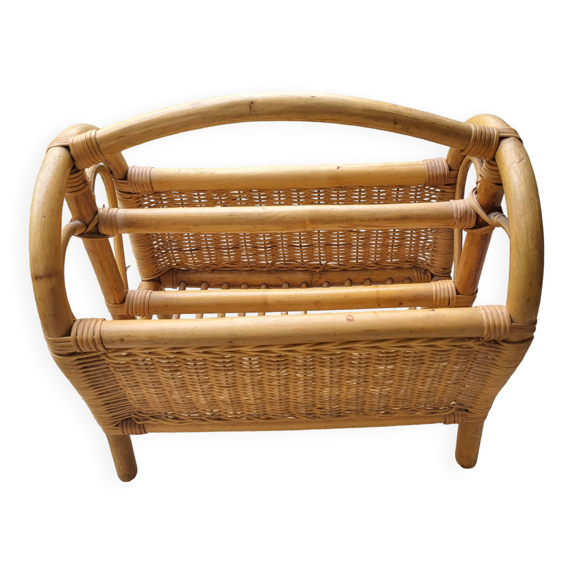 Bamboo and wicker magazine rack 1970