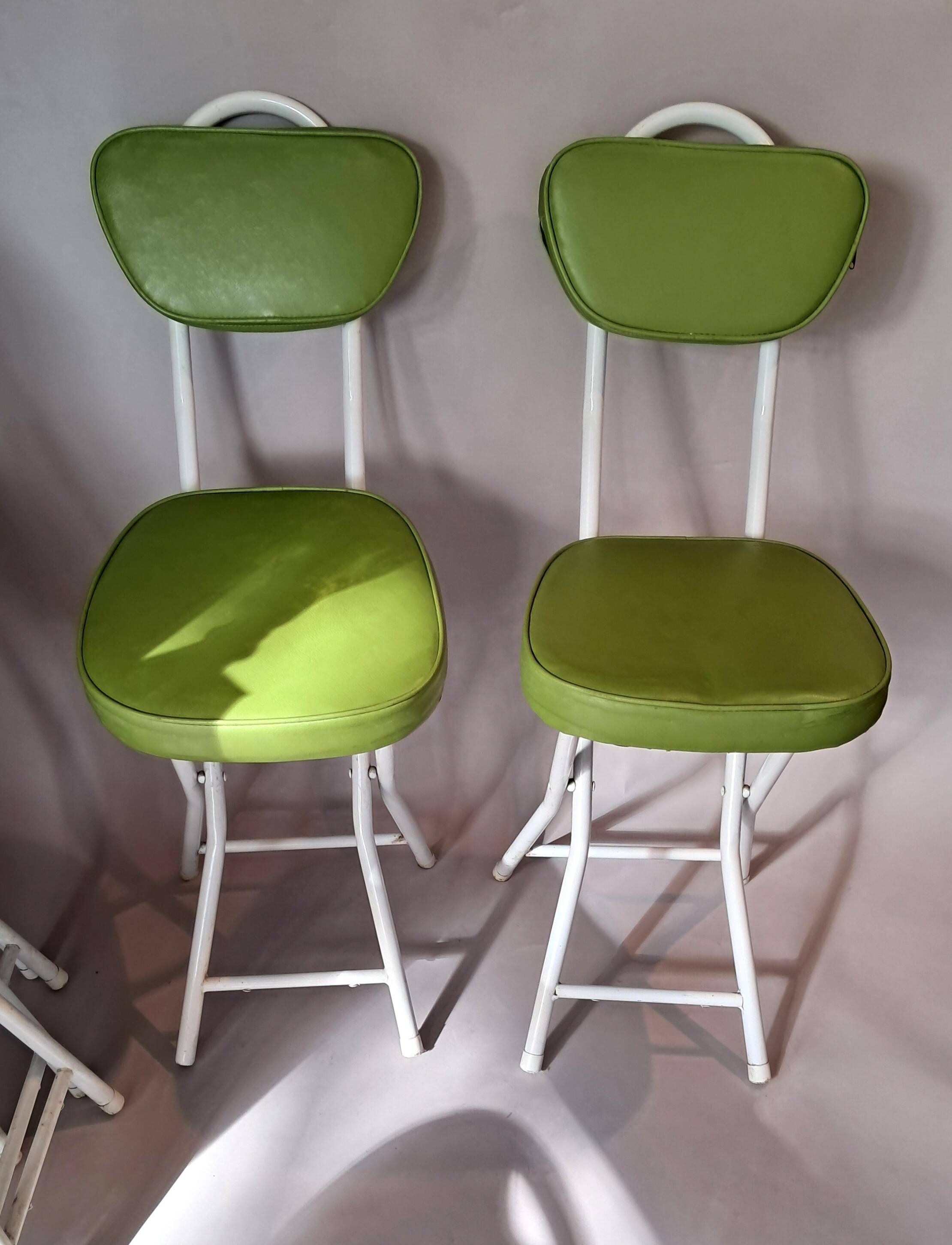Set of 4 folding cocktail chairs in olive green faux leather from the 1970s.