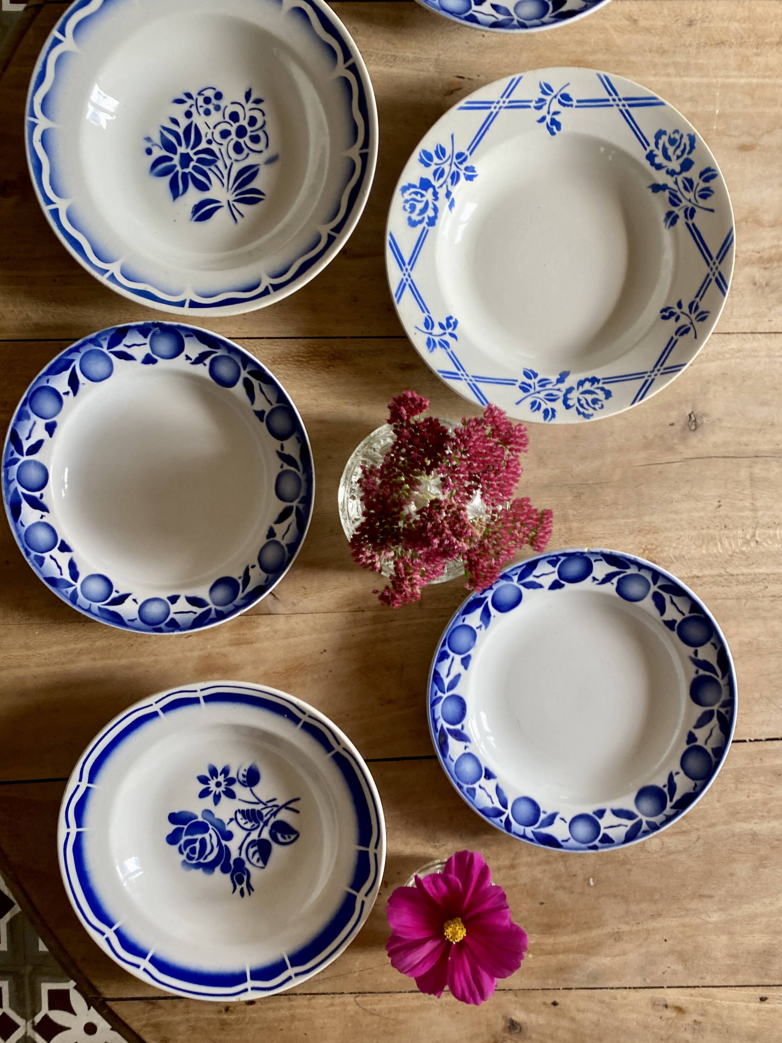 Lot de 6 assiettes creuses vintage dépareillées