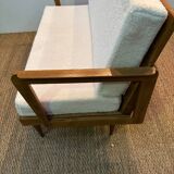 1950s restored oak bench with asymmetrical legs