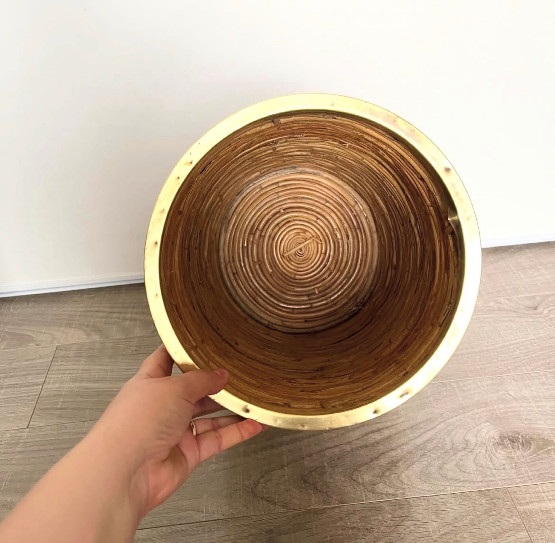 Porte parapluies vintage rotin laiton