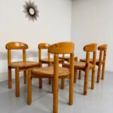 Set of 6 solid pine chairs, Scandinavian design, Reiner Daumiller