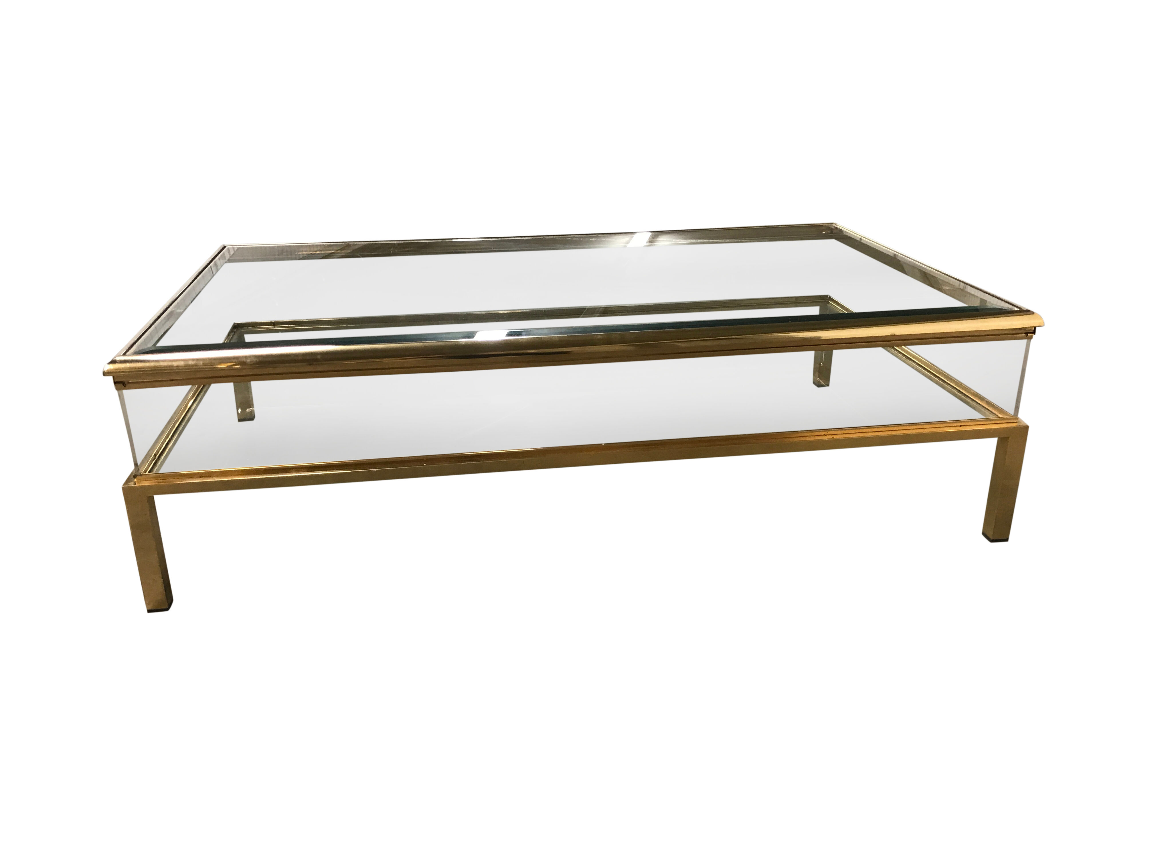 Table basse coulissante en laiton des années 1970