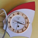 Vintage formica clock silent asymmetrical wall pendulum "BC Paris white red"