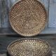 pair of old wicker trays, straw bourgne and bramble, woven bowl