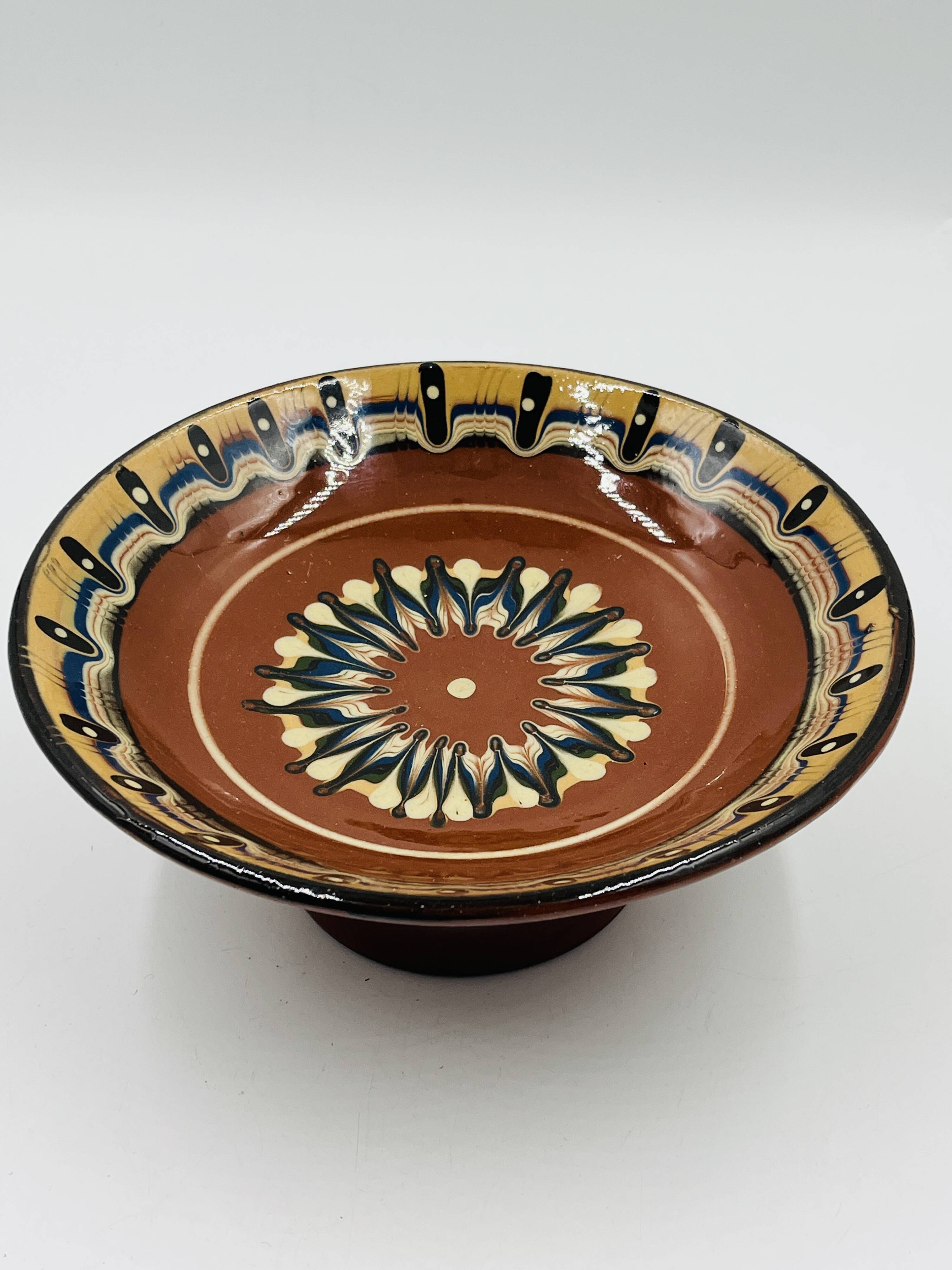 Ceramic footed bowl from Troyan, Bulgaria.