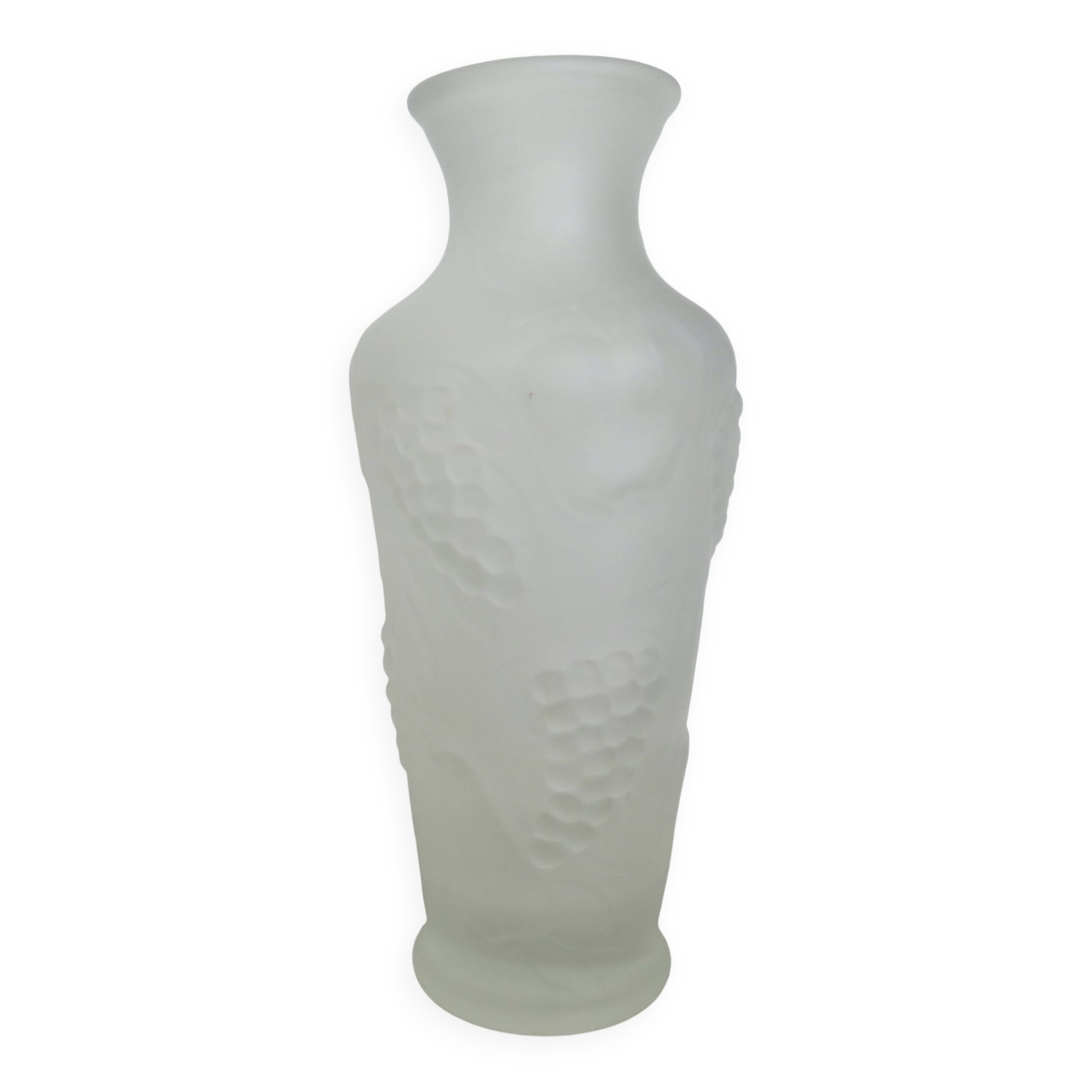 Vase en verre givré, dépoli, made in Italy, décor de pommes et de raisins