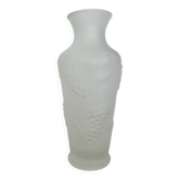 Vase en verre givré, dépoli, made in Italy, décor de pommes et de raisins