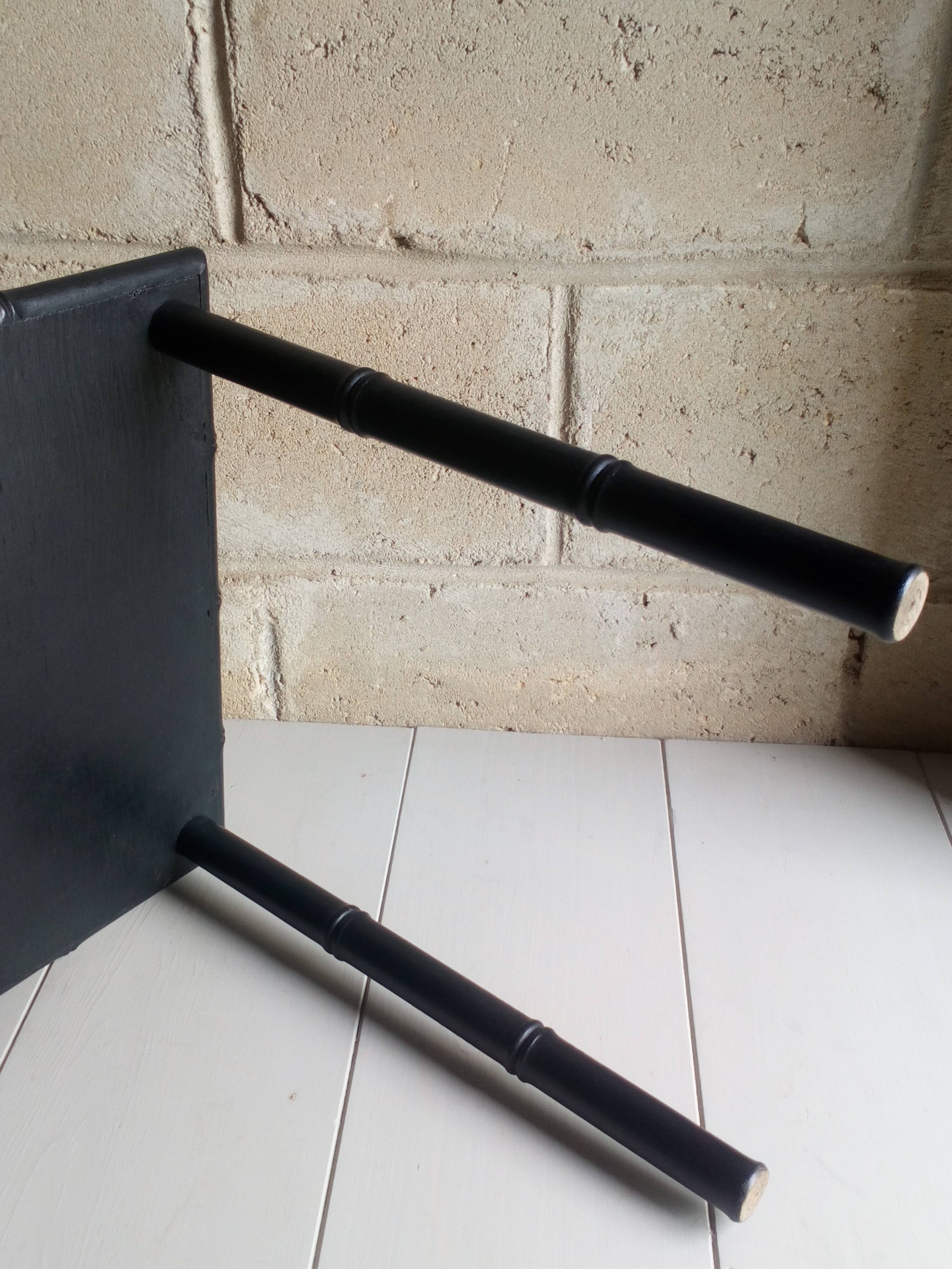 Black wood and bamboo side table