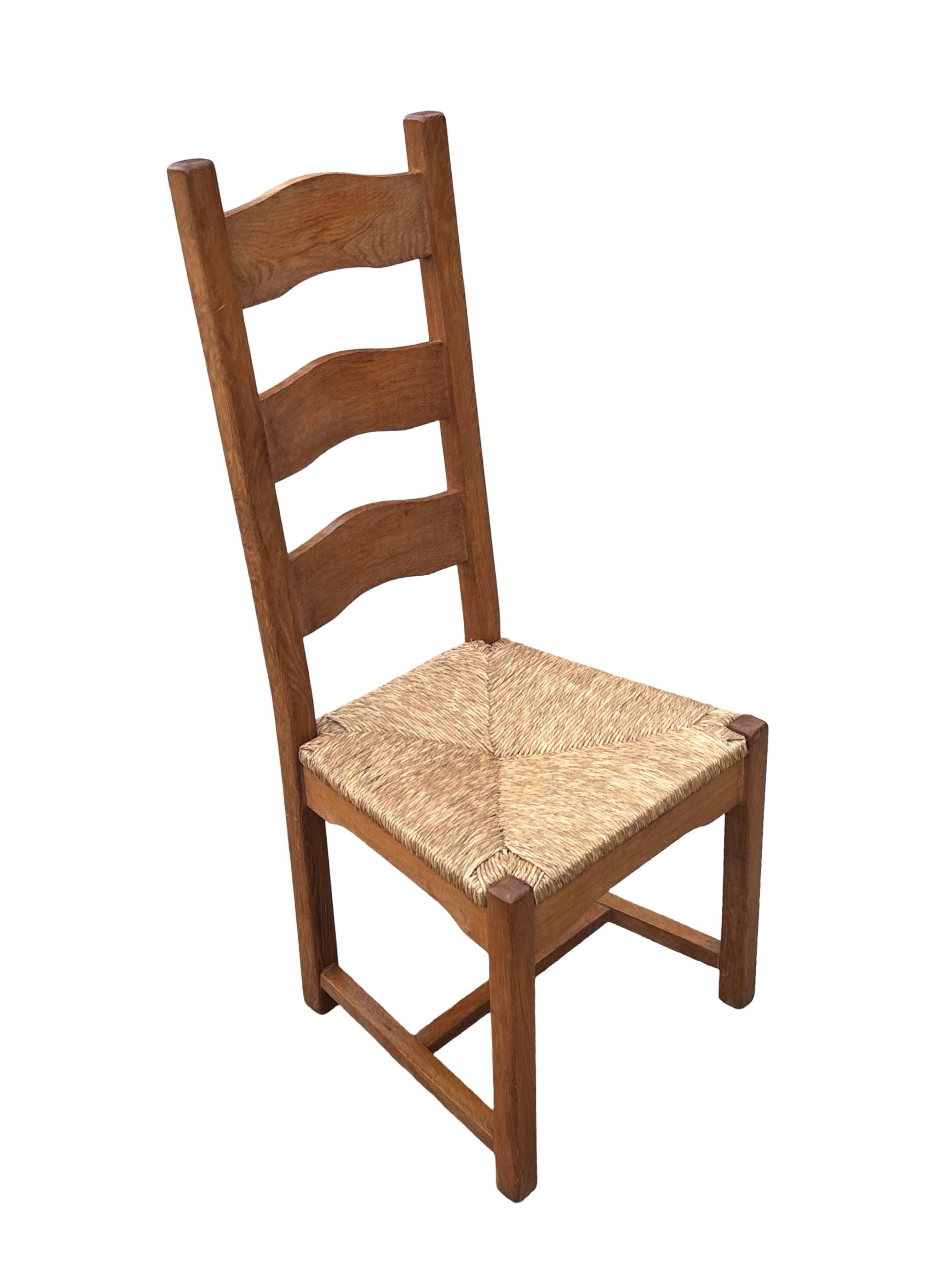 Vintage Set of 4 dining chairs oak and wicker 70's design high back