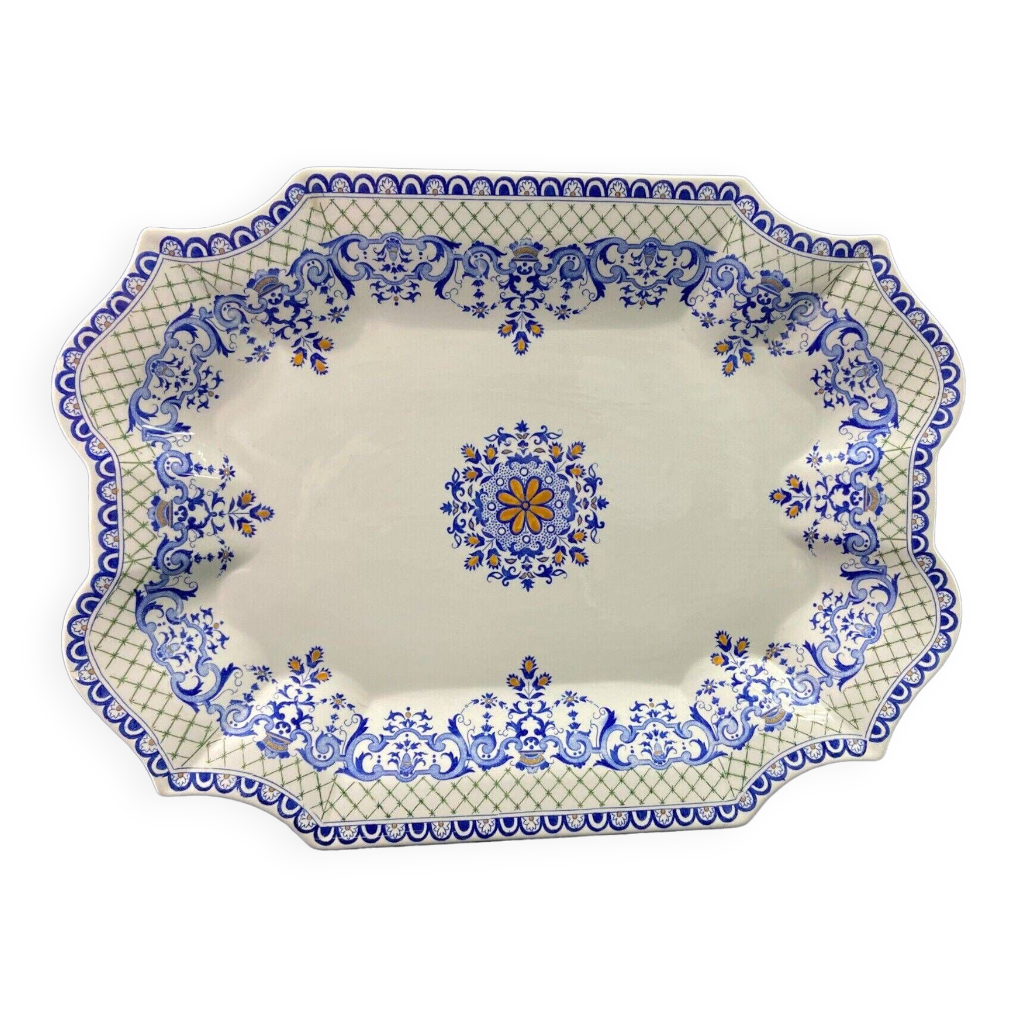 Very large Gien earthenware dish, Rouen decor