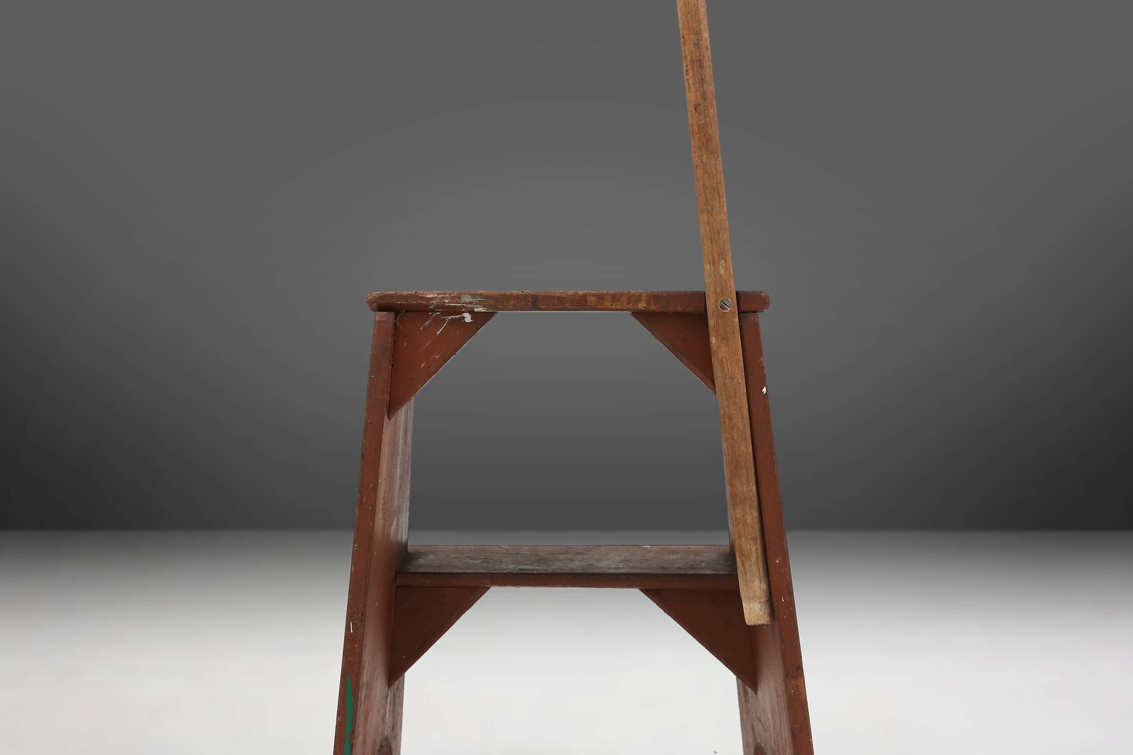 French Industrial Wooden Stepladder, 1900s