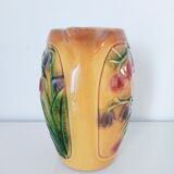 Pichet orangé fleurs en relief