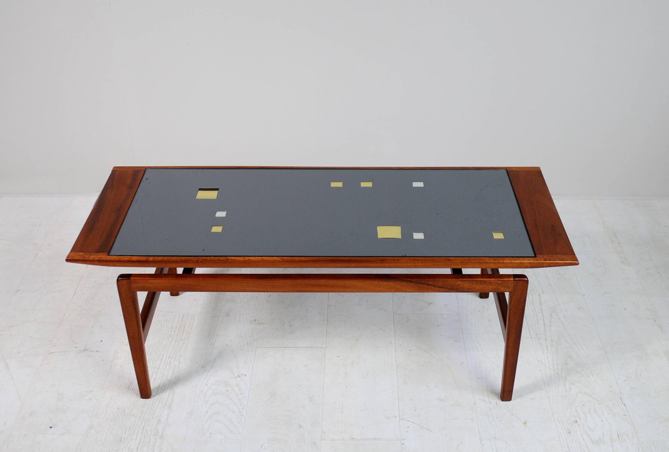 Teak and frosted glass coffee table, Italy 1960.