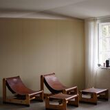 Francesco Lucianetti, Lounge chairs in leather and elm, Italian modern, 1960s