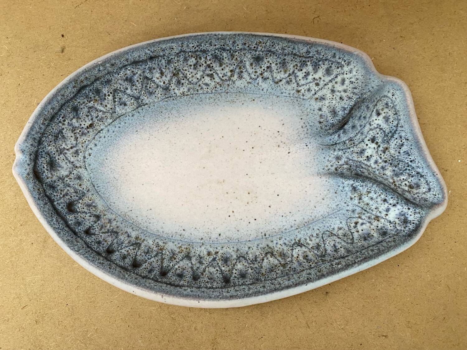 Old vallauris dish by jean austruy fish shape ceramic blue gray #b654