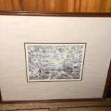 Painting j. garelli winter landscape 01/86 under glass + wood frame