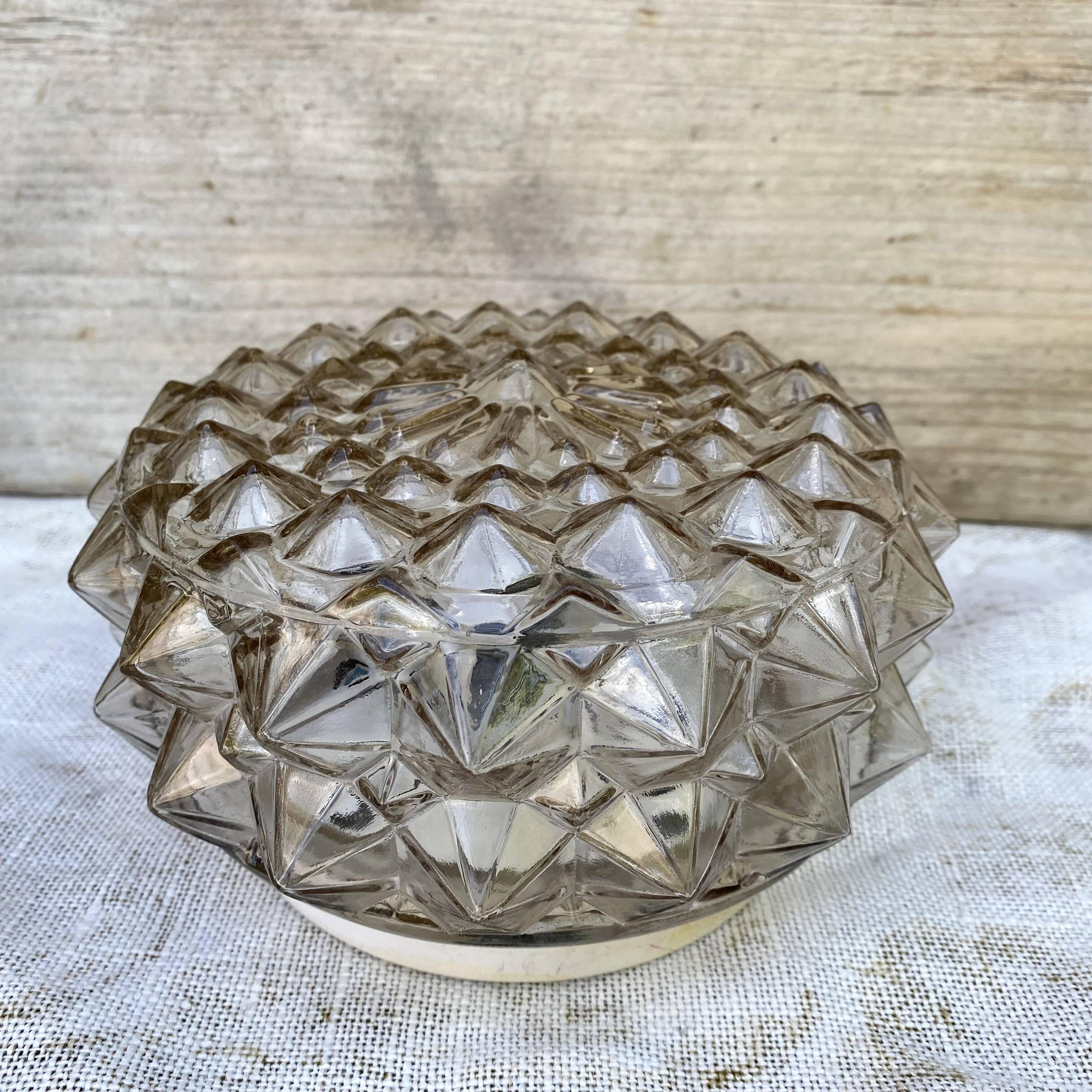 Plafonnier rond vintage en verre fumé, années 70