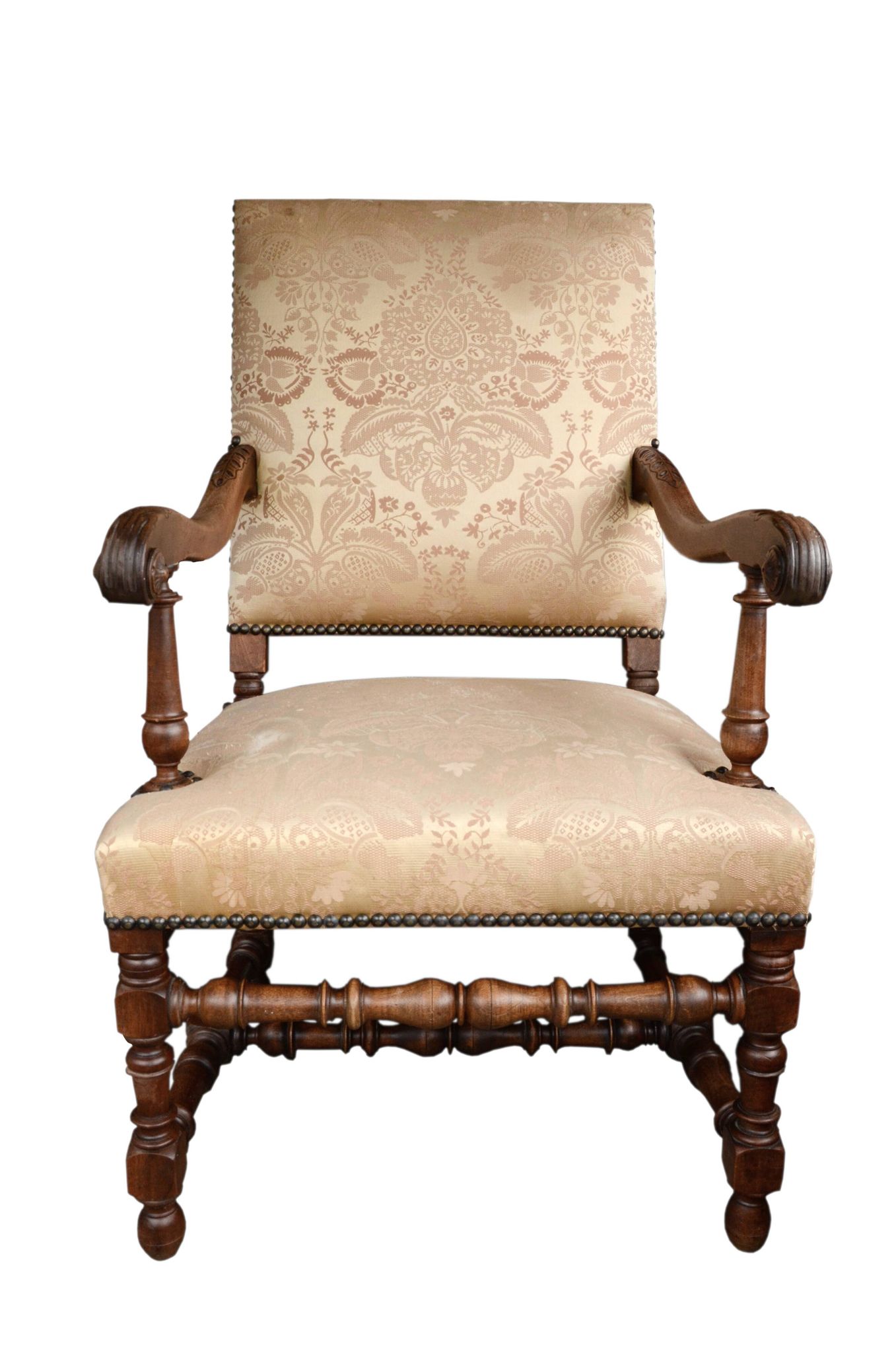 Armchair in the style of Louis XIII, handcrafted, antique.