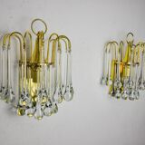 Pair of Venini "drops" wall lights, 2 levels, murano glass, Italy, 1970